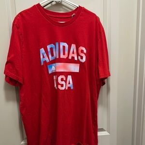 Adidas Red Short Sleeve Tee with Bold Print